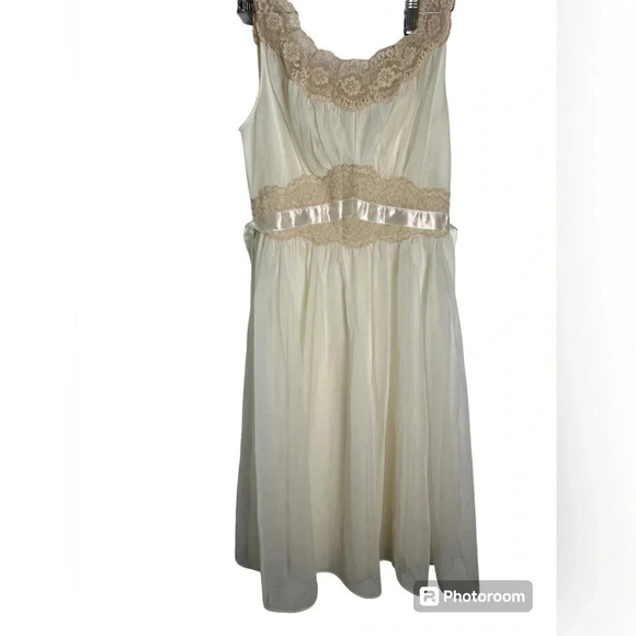 Vintage 50s Slip Cream Sheer Ivory Lace Vintage Lingerie Slip Size 32 - Picture 3 of 8